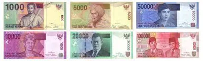 Indonesian rupiah banknotes: 1,000, 5,000, 10,000, 20,000, 50,000 and 100,000 rupiah