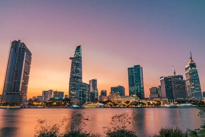 The Ho Chi Minh City skyline lit up at night