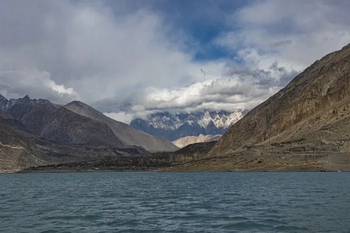Mountains above a lake in the Hunza Valley, northern Pakistan