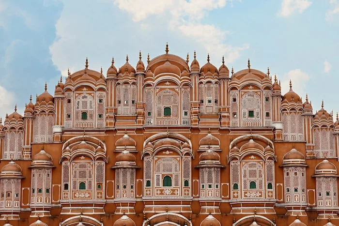 The pink facade of the Hawa Mahal in Jaipur, India