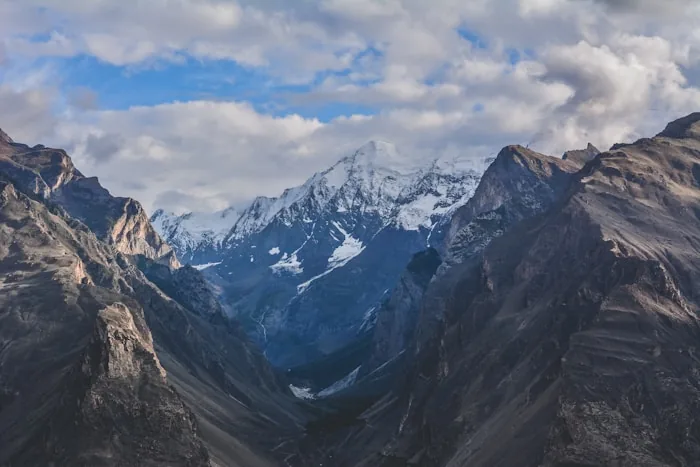 Snow-covered peaks in the Karakoram range of northern Pakistan