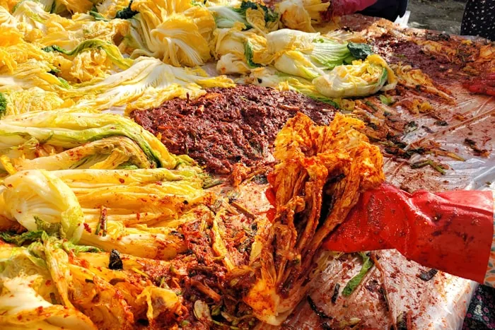 Kimchi and prepared foods at a Korean market