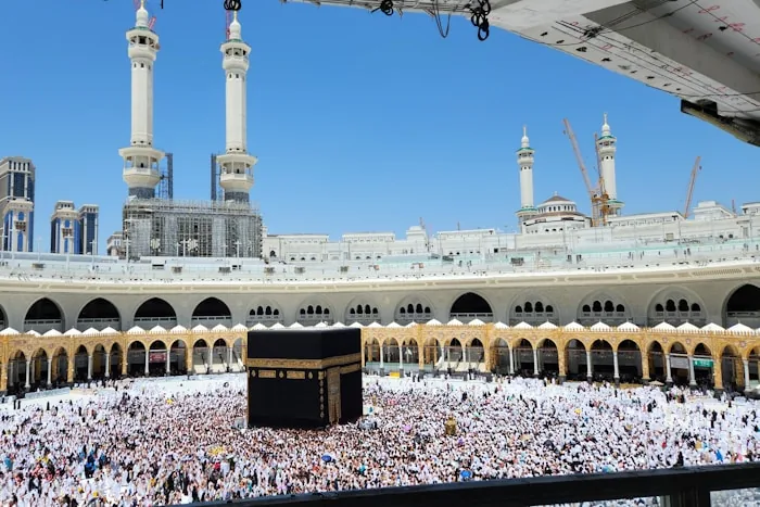 Pilgrims around the Kaaba at the Grand Mosque in Mecca